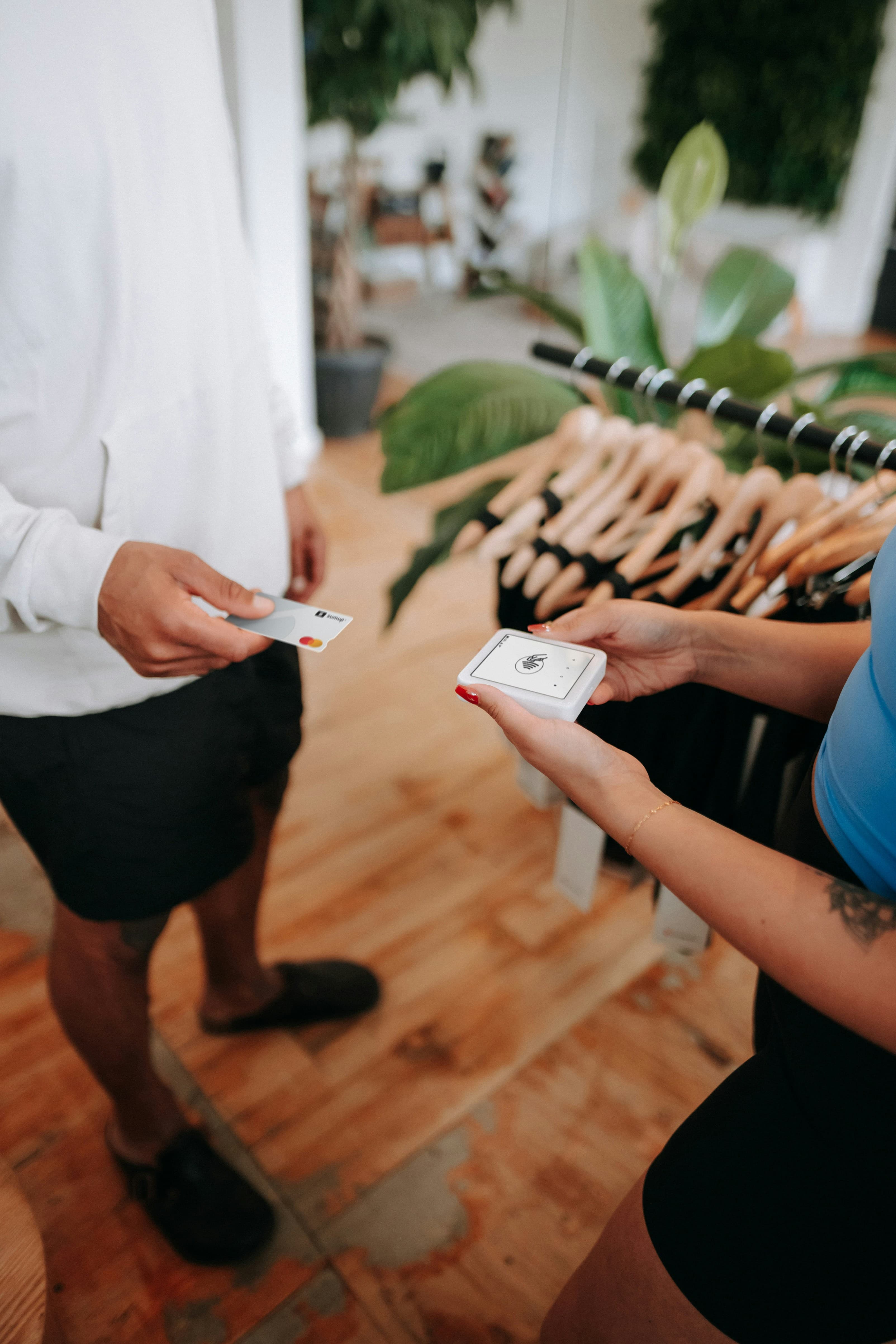 Card-present payment terminal on a merchant counter.